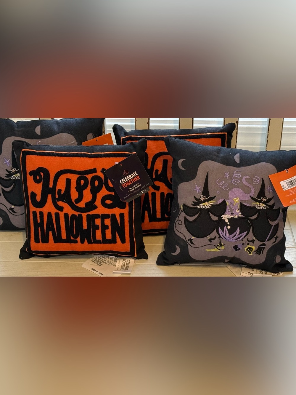 4 Celebrate Together Halloween 10” x 10”Throw Pillows new trick or treat